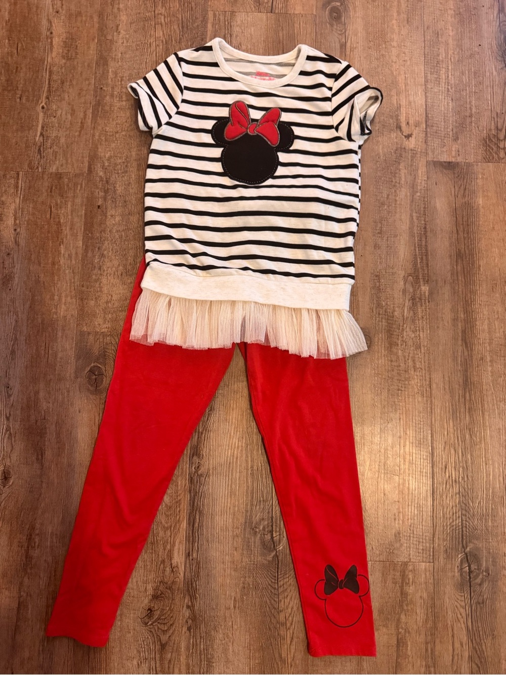 Disney Red Minnie Mouse Leggings with Black and White Striped Top Set